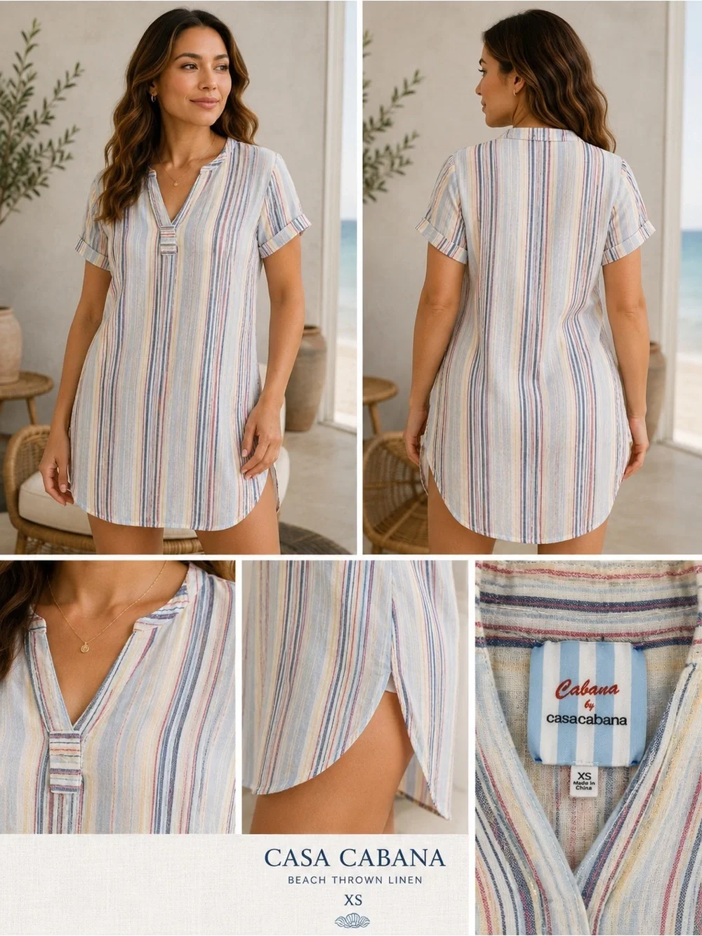 Cabana by casa cabana Women's Multicolor Stripe Beach Cover-Up Tunic - XS